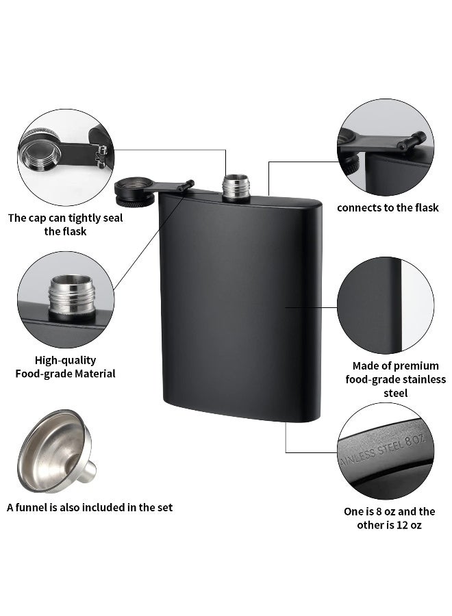 KABUDA 2 Pack Hip Flasks for Liquor, 8 Oz & 12 Oz Stainless Steel Leakproof Thin Flasks with Funnel for Men & Women (Matte Black) - Image 3
